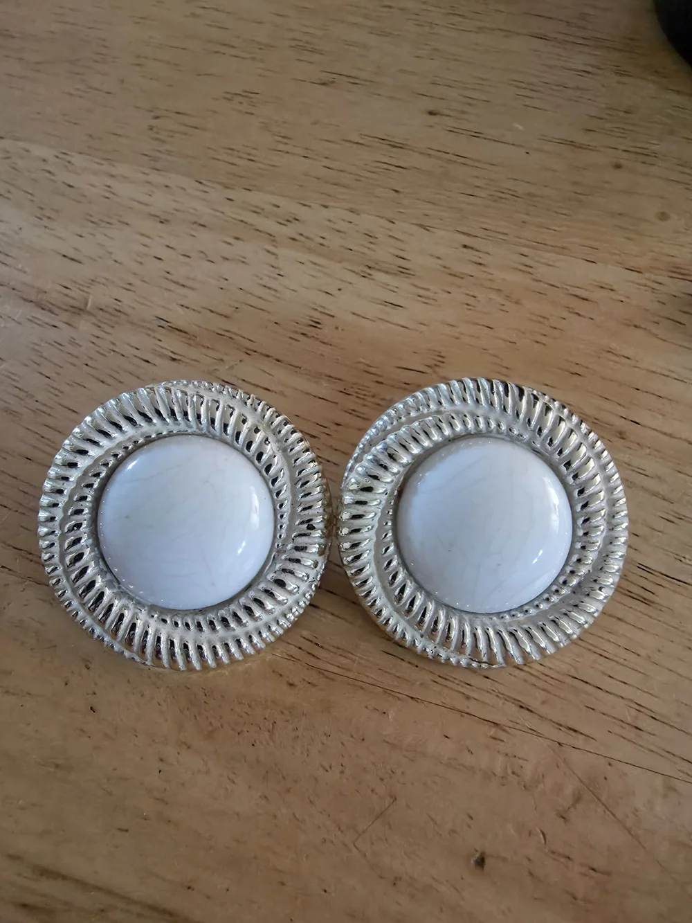 White Stone Silver-Tone Round Clip-On Earrings - Women Jewelry